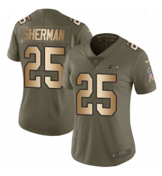 Womens Nike Seattle Seahawks 25 Richard Sherman Limited OliveGold 2017 Salute to Service NFL Jersey