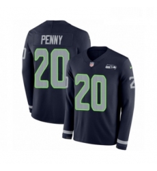 Youth Nike Seattle Seahawks 20 Rashaad Penny Limited Navy Blue Therma Long Sleeve NFL Jersey