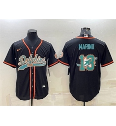 Men Miami Dolphins 13 Dan Marino Black Team Big Logo With Patch Cool Base Stitched Baseball Jersey