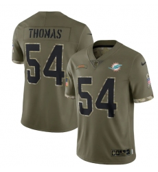 Men Miami Dolphins 54 Zach Thomas Olive 2022 Salute To Service Limited Stitched Jersey