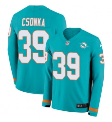 Nike Dolphins 39 Larry Csonka Aqua Green Team Color Men s Stitched NFL Limited Therma Long Sleeve Jersey