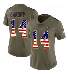 Womens Nike Miami Dolphins 14 Jarvis Landry Limited OliveUSA Flag 2017 Salute to Service NFL Jersey