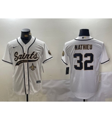 Men New Orleans Saints 32 Tyrann Mathieu White Cool Base Stitched Baseball Jersey 3