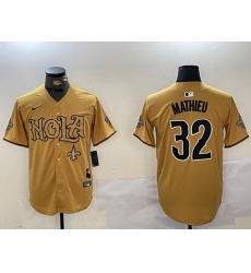 Men New Orleans Saints 32 Tyrann Mathieu yellow Cool Base Stitched Baseball Jersey 1