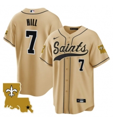 Men New Orleans Saints 7 Taysom Hill Gold 1987 Legacy Cool Base Stitched Baseball Jersey