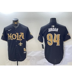 Men New Orleans Saints 94 Cameron Jordan Black Cool Base Stitched Baseball Jersey 2