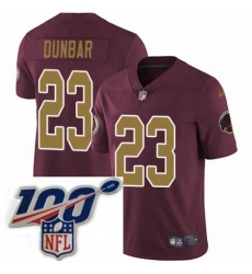 Mens Nike Washington Redskins 23 Quinton Dunbar Burgundy Red Gold Number Alternate 80TH Anniversary Vapor Untouchable Limited Stitched 100th anniversary Ne