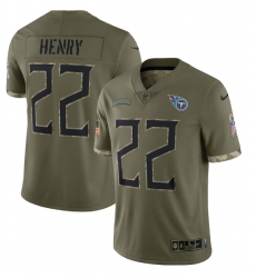 Men Tennessee Titans 22 Derrick Henry Olive 2022 Salute To Service Limited Stitched Jersey