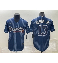 Men Atlanta Braves 13 Ronald Acu F1a Jr  Navy Cool Base Stitched Baseball Jersey