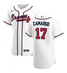 Men Atlanta Braves 17 Johan Camargo Men Nike White Home 2020 Flex Base Player MLB Jersey