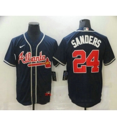 Men Atlanta Braves 24 Deion Sanders Navy Blue Stitched MLB Cool Base Nike Jersey