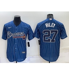 Men Atlanta Braves 27 Austin Riley Navy Cool Base Stitched Baseball Jersey