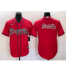 Men Atlanta Braves Red Team Big Logo Cool Base Stitched Baseball Jersey