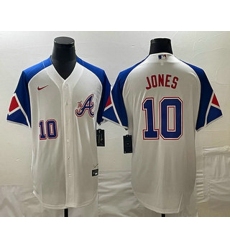 Men's Atlanta Braves #10 Chipper Jones Number White 2023 City Connect Cool Base Stitched Jersey