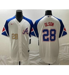 Men's Atlanta Braves #28 Matt Olson Number White 2023 City Connect Cool Base Stitched Jerseys