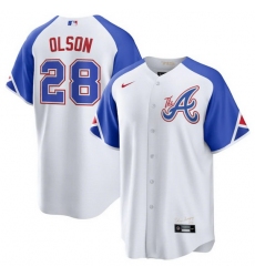 Men's Atlanta Braves #28 Matt Olson White 2023 City Connect Cool Base Stitched Baseball Jersey