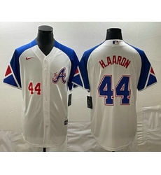 Men's Atlanta Braves #44 Hank Aaron Number White 2023 City Connect Cool Base Stitched Jersey