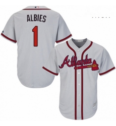 Mens Majestic Atlanta Braves 1 Ozzie Albies Replica Grey Road Cool Base MLB Jersey 