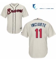 Mens Majestic Atlanta Braves 11 Ender Inciarte Replica Cream Alternate 2 Cool Base MLB Jersey 