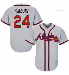 Mens Majestic Atlanta Braves 24 Kurt Suzuki Replica Grey Road Cool Base MLB Jersey