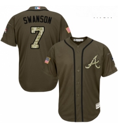 Mens Majestic Atlanta Braves 7 Dansby Swanson Replica Green Salute to Service MLB Jersey