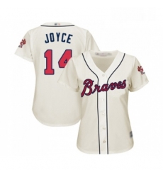 Womens Atlanta Braves 14 Matt Joyce Replica Cream Alternate 2 Cool Base Baseball Jersey 