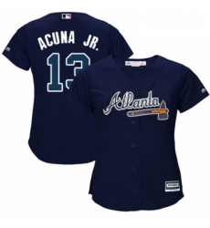 Womens Majestic Atlanta Braves 13 Ronald Acuna Jr Authentic Blue Alternate Road Cool Base MLB Jersey 