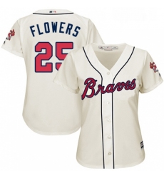 Womens Majestic Atlanta Braves 25 Tyler Flowers Replica Cream Alternate 2 Cool Base MLB Jersey