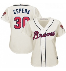 Womens Majestic Atlanta Braves 30 Orlando Cepeda Replica Cream Alternate 2 Cool Base MLB Jersey