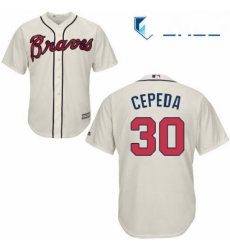 Youth Majestic Atlanta Braves 30 Orlando Cepeda Replica Cream Alternate 2 Cool Base MLB Jersey