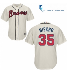 Youth Majestic Atlanta Braves 35 Phil Niekro Authentic Cream Alternate 2 Cool Base MLB Jersey