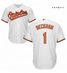 Mens Majestic Baltimore Orioles 1 Tim Beckham Replica White Home Cool Base MLB Jersey 