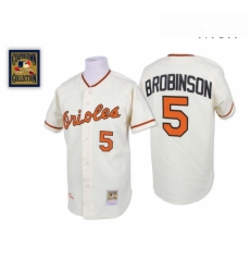 Mens Mitchell and Ness Baltimore Orioles 5 Brooks Robinson Authentic Cream Throwback MLB Jersey