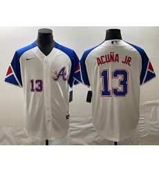 MLB Braves 13 Ronald Acuna White City Connect Nike Cool Base Men Jersey