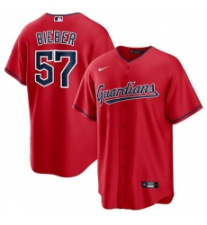 Men Cleveland Guardians 57 Shane Bieber Red Cool Base Stitched Baseball Jerse