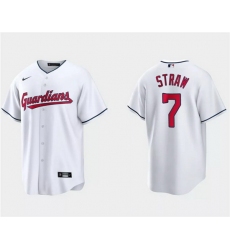 Men Cleveland Guardians 7 Myles Straw White Cool Base Stitched Jersey