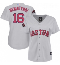 Womens Majestic Boston Red Sox 16 Andrew Benintendi Authentic Grey Road 2018 World Series Champions MLB Jersey