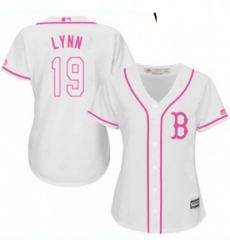 Womens Majestic Boston Red Sox 19 Fred Lynn Replica White Fashion MLB Jersey