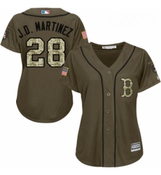 Womens Majestic Boston Red Sox 28 J D Martinez Replica Green Salute to Service MLB Jersey 