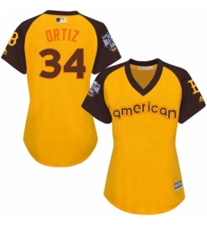 Womens Majestic Boston Red Sox 34 David Ortiz Authentic Yellow 2016 All Star American League BP Cool Base MLB Jersey