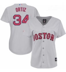 Womens Majestic Boston Red Sox 34 David Ortiz Replica Grey MLB Jersey