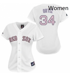 Womens Majestic Boston Red Sox 34 David Ortiz Replica WhitePink No MLB Jersey