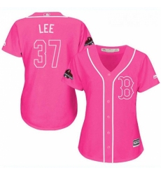 Womens Majestic Boston Red Sox 37 Bill Lee Authentic Pink Fashion 2018 World Series Champions MLB Jersey