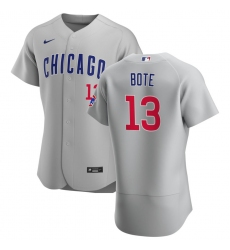 Men Chicago Cubs 13 David Bote Men Nike Gray Road 2020 Flex Base Team Jersey