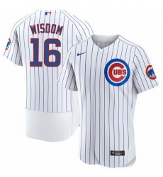 Men Chicago Cubs 16 Patrick Wisdom White Flex Base Stitched Jerse