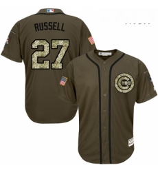 Mens Majestic Chicago Cubs 27 Addison Russell Replica Green Salute to Service MLB Jersey