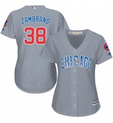 Womens Majestic Chicago Cubs 38 Carlos Zambrano Replica Grey Road MLB Jersey