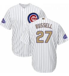 Youth Majestic Chicago Cubs 27 Addison Russell Authentic White 2017 Gold Program Cool Base MLB Jersey