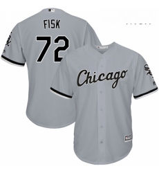 Mens Majestic Chicago White Sox 72 Carlton Fisk Replica Grey Road Cool Base MLB Jersey