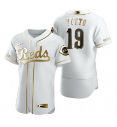 Cincinnati Reds 19 Joey Votto White Nike Mens Authentic Golden Edition MLB Jersey